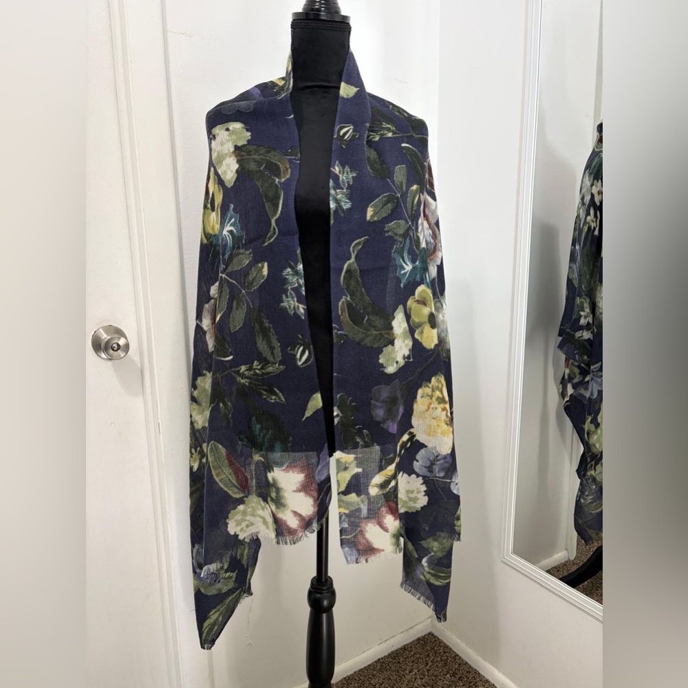 Floral Patterned Scarf - Navy and Green.NWOT